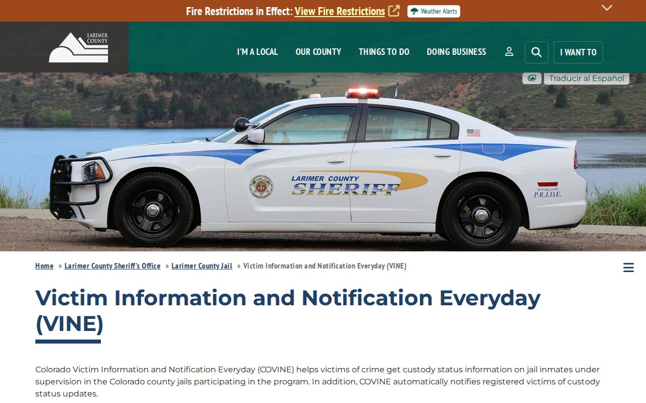 Eagle County VINELink release notification through Colorado VINE phone alerts