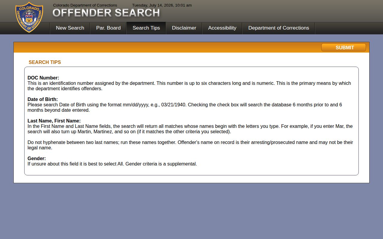 Eagle County projected release date CDOC search tips for offender lookup